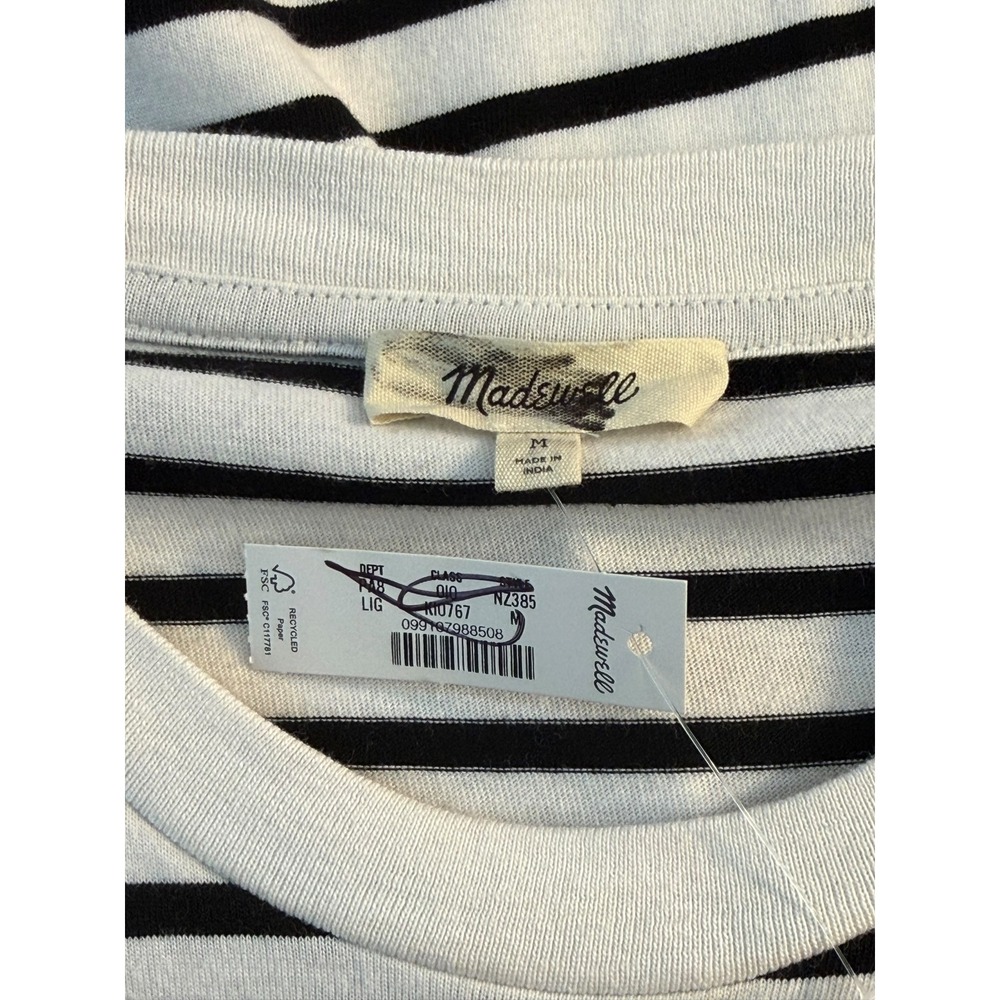 Madewell Womens Medium Striped Drawstring Hem Long Sleeve Cotton Top NZ385 White - Picture 4 of 7